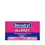 100-Ct Benadryl Allergy Antihistamine Ultratabs 25mg Diphenhydramine HCl Tablets $7.85 w/ Subscribe &amp; Save