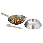 4-Piece 13.5&quot; Helen's Asian Kitchen Flat Bottom Wok, Carbon Steel w/ Lid &amp; Stir Fry Spatula, Recipes Included $23.88 + Free Shipping w/ Prime or on $35+