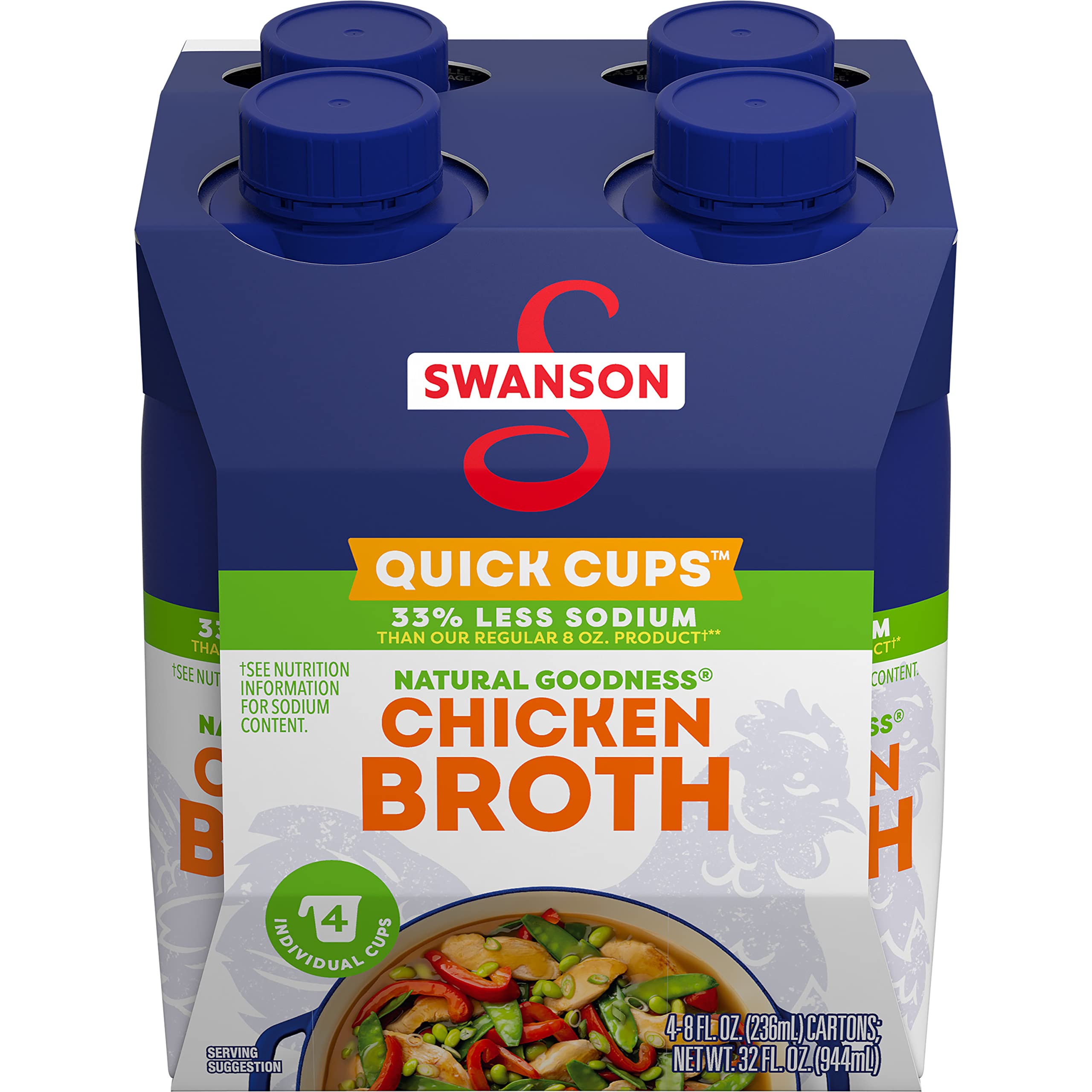 4-Pack 8-Oz Swanson 33% Less Sodium Chicken Broth Quick Cups $3.85 (.96c Ea) w/ S&S + Free Shipping w/ Prime or on $35+