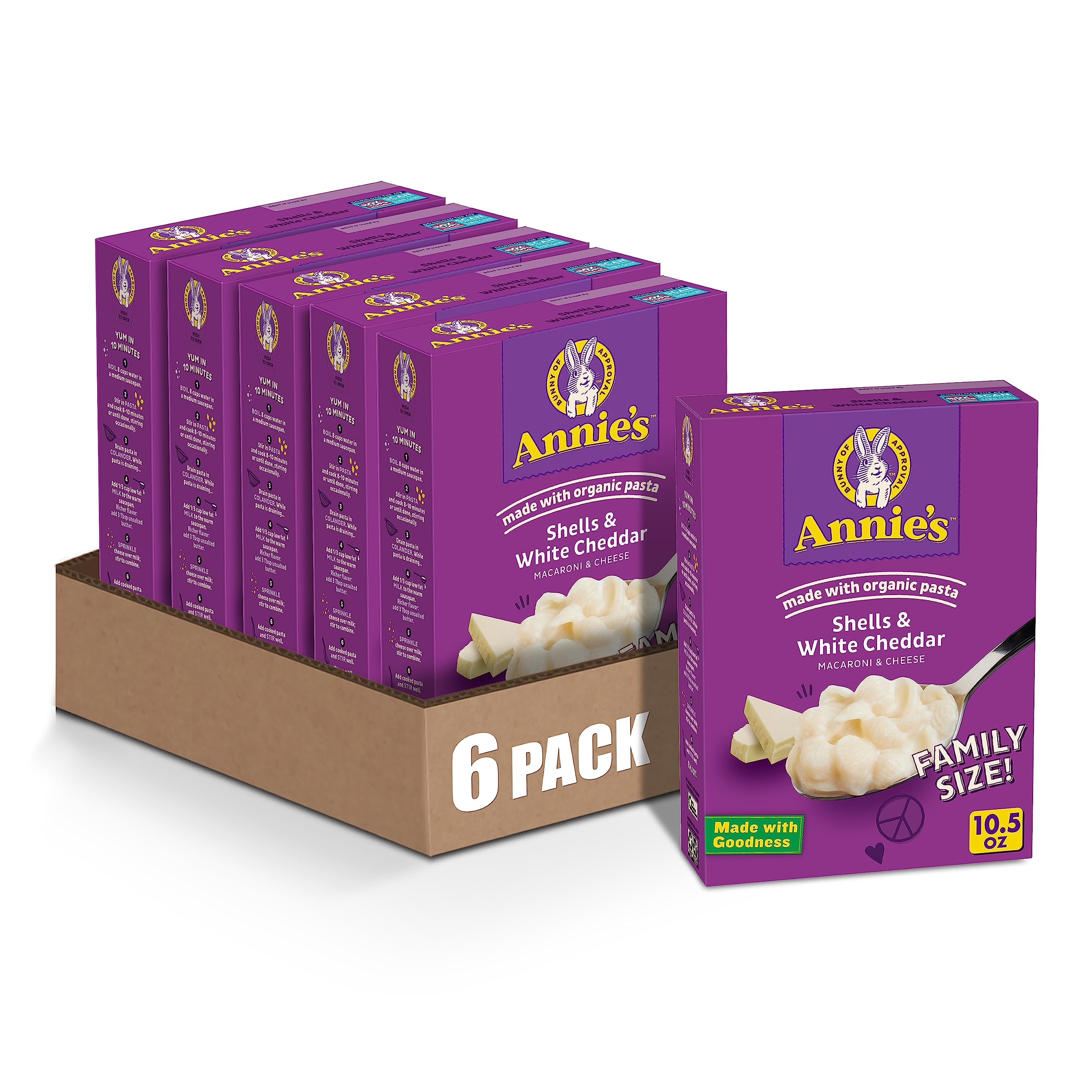 6 pack 10 5 oz annie s white cheddar macaroni cheese shells 11 79