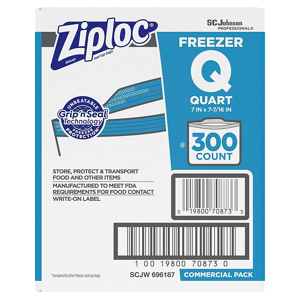 300-Count Quart Ziploc Double Zipper Freezer Bags Clear w/ Label $19.70 (.07c Ea) + Free Shipping w/ Prime or on $35+
