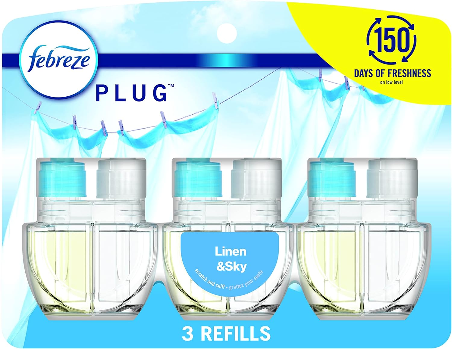 3-Count Febreze Odor-Fighting Fade Defy Plug in Air Freshener Refills (Linen & Sky or Gain Original) $9.05 w/ S&S + Free Shipping w/ Prime or on $35+