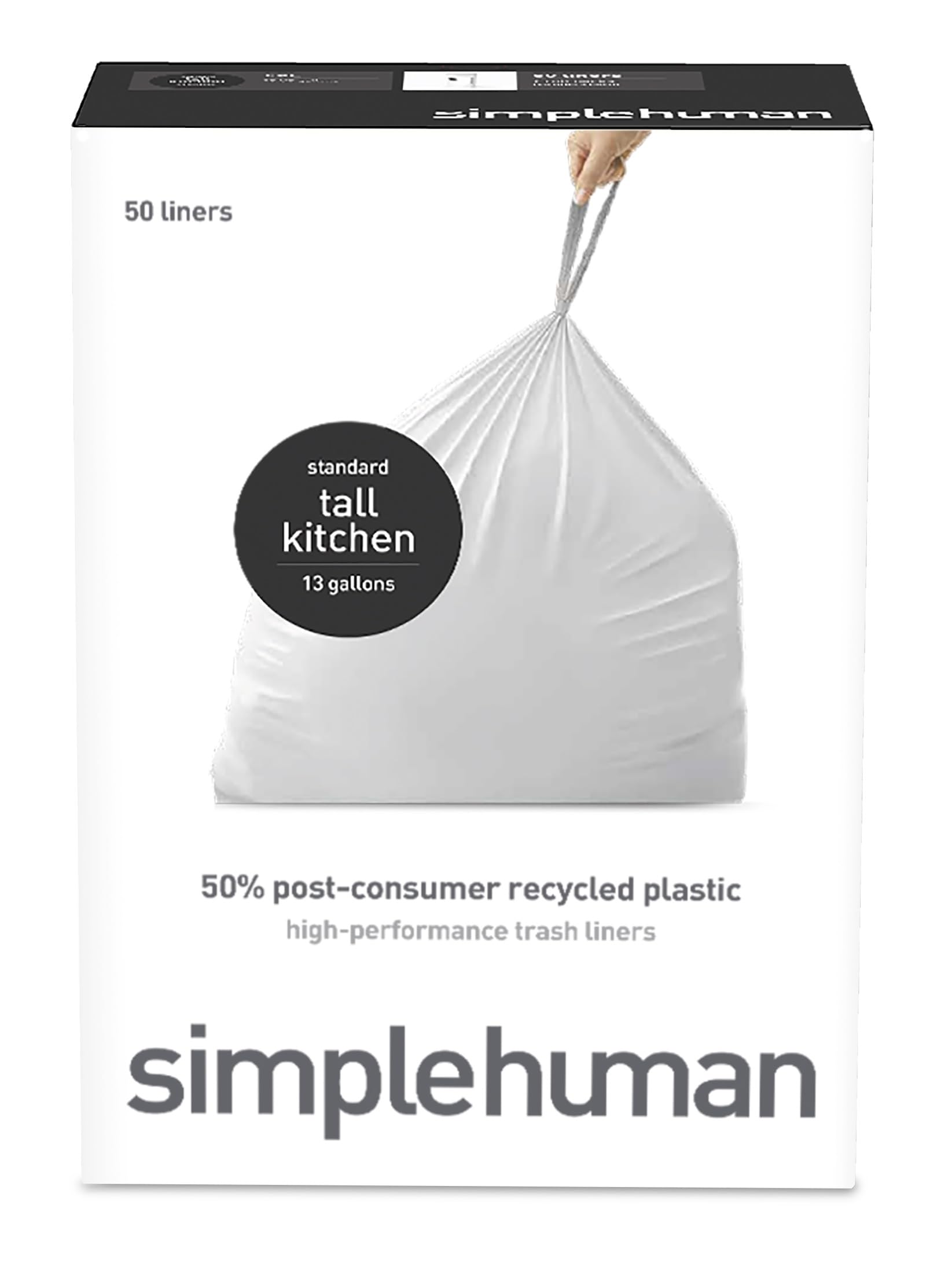 50-Count 13-Gal simplehuman 50% Post-Consumer Recycled Tall Kitchen Drawstring Trash Bags $7.98 (.16c Ea) w/ S&S + Free Shipping w/ Prime or on $35+