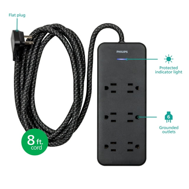 6-Outlet Philips Adapt Surge Protector Power Strip w/ 8ft Braided Cord (Black) $9 + Free S&H w/ Walmart+ or $35+