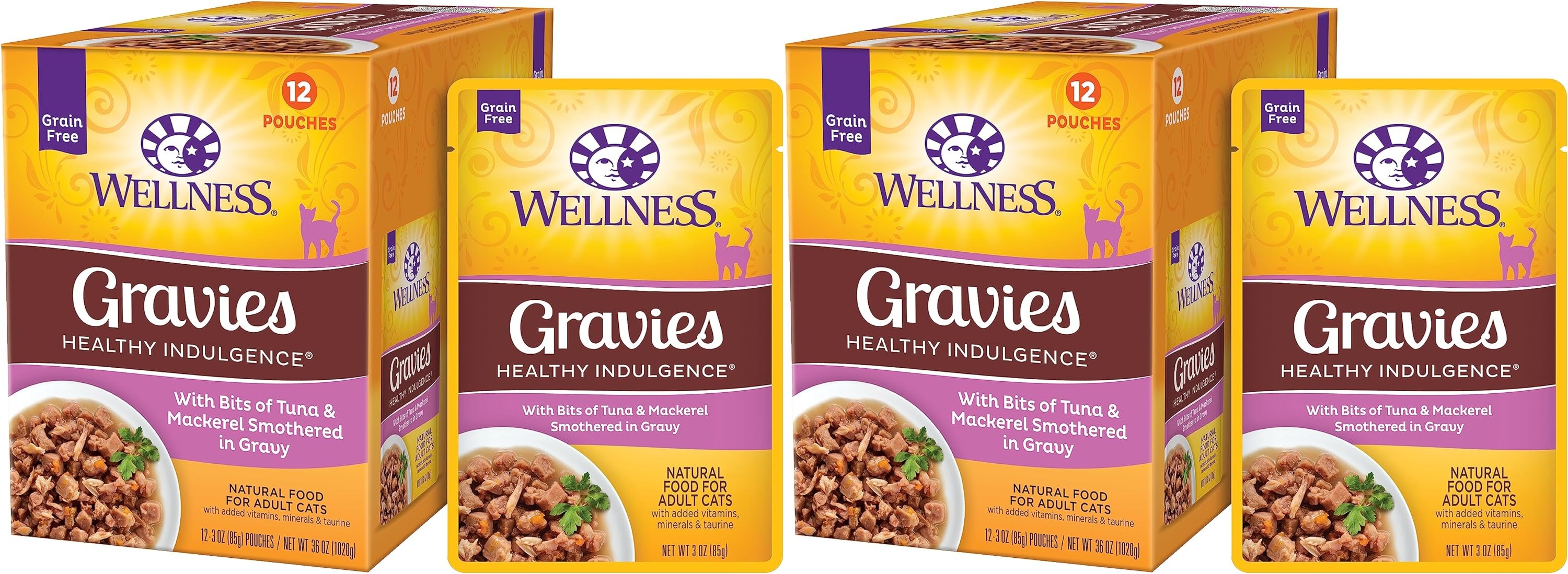 48-Count 3-Oz Wellness Healthy Indulgence Gravies Grain-Free Wet Cat Food (Tuna & Mackeral in Gravy) $34.50 (72c Ea) w/ S&S + Free Shipping