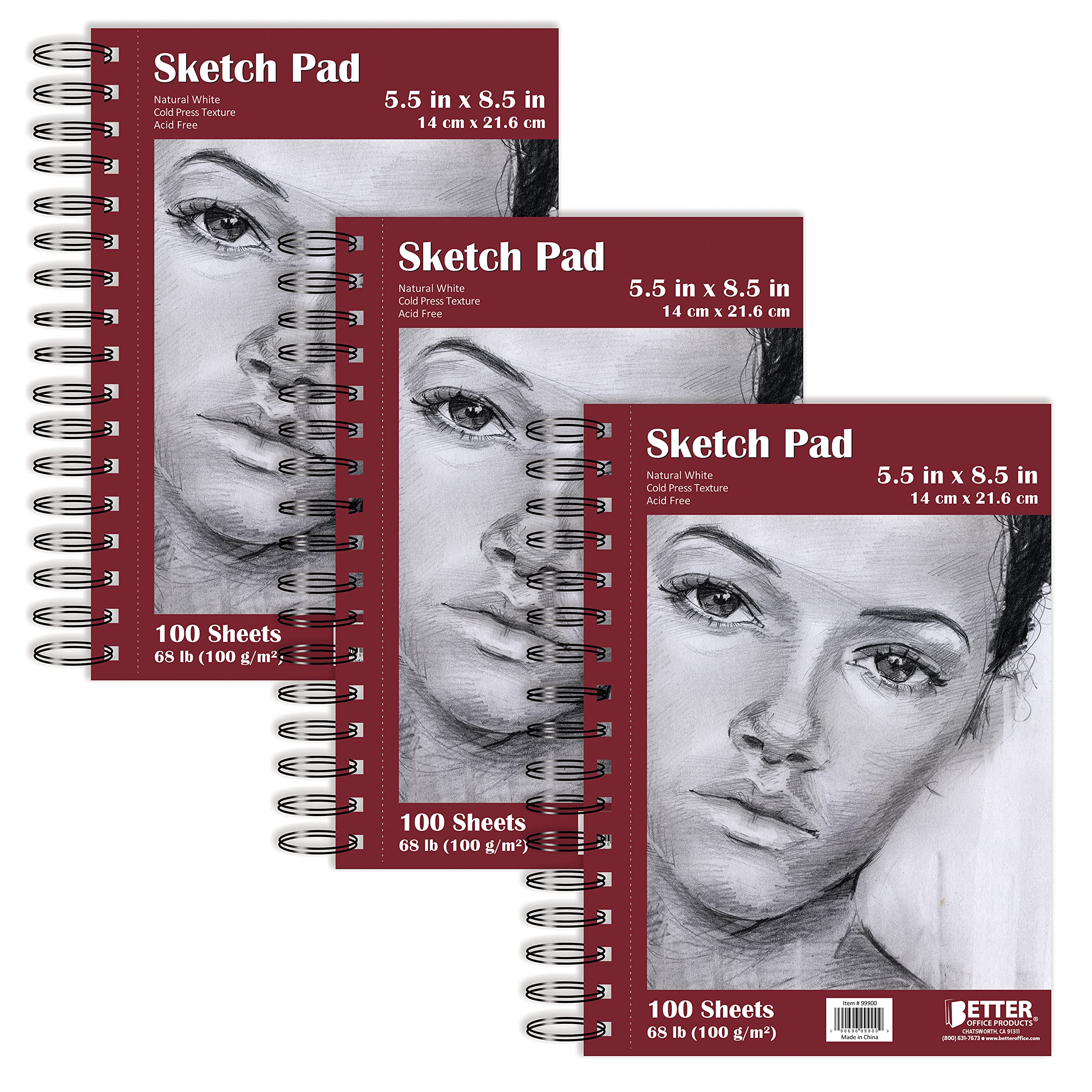 3-Pack 100-Page 5.5" x 8.5" Spiral Bound Artist Sketch Paper Pads Premium Paper Acid Free, Cold Press, Natural White $8 ($2.67 Ea) + Free Shipping w/ Prime or on $35+