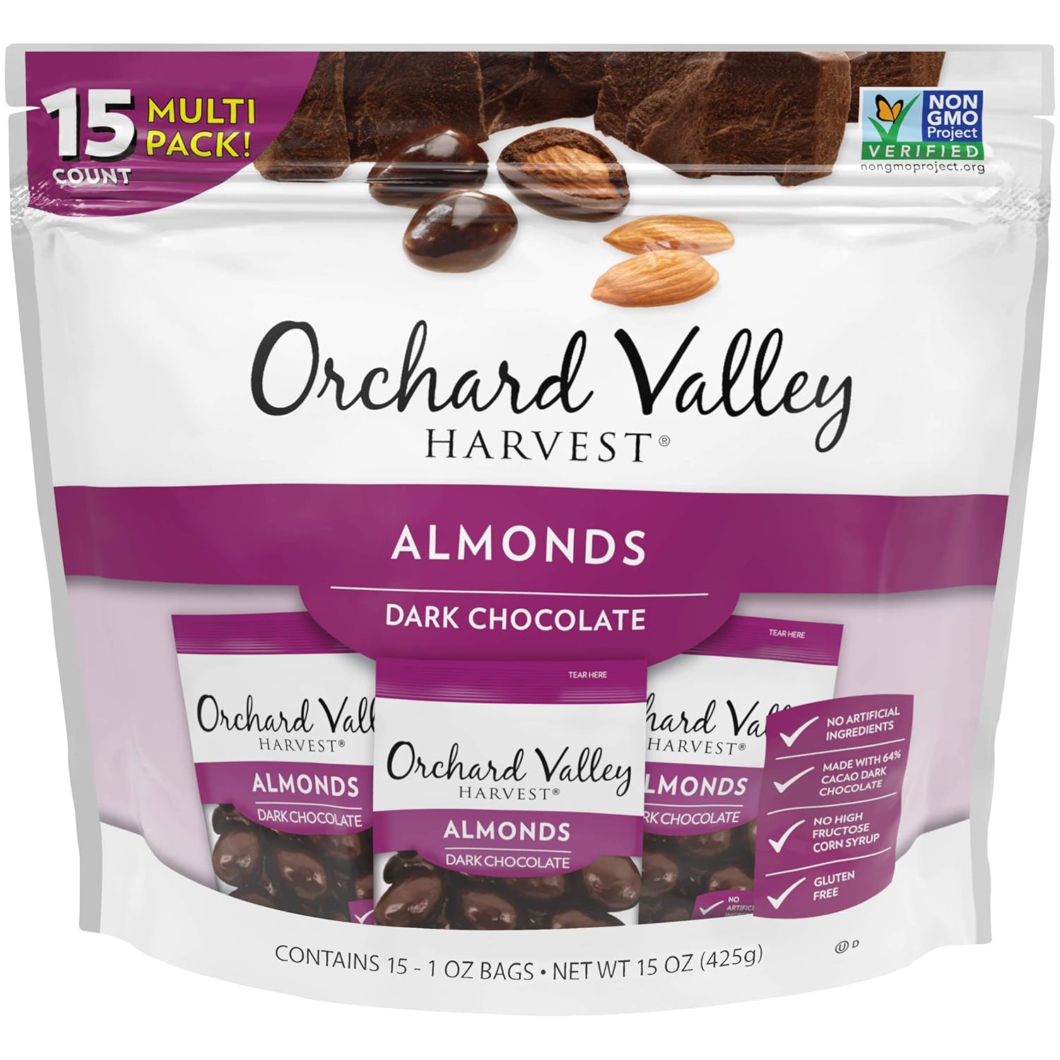 15-Count 1-Oz Orchard Valley Harvest Dark Chocolate Covered Almonds $9 ($0.60 Each) & More w/ S&S + Free Shipping w/ Prime or $35+