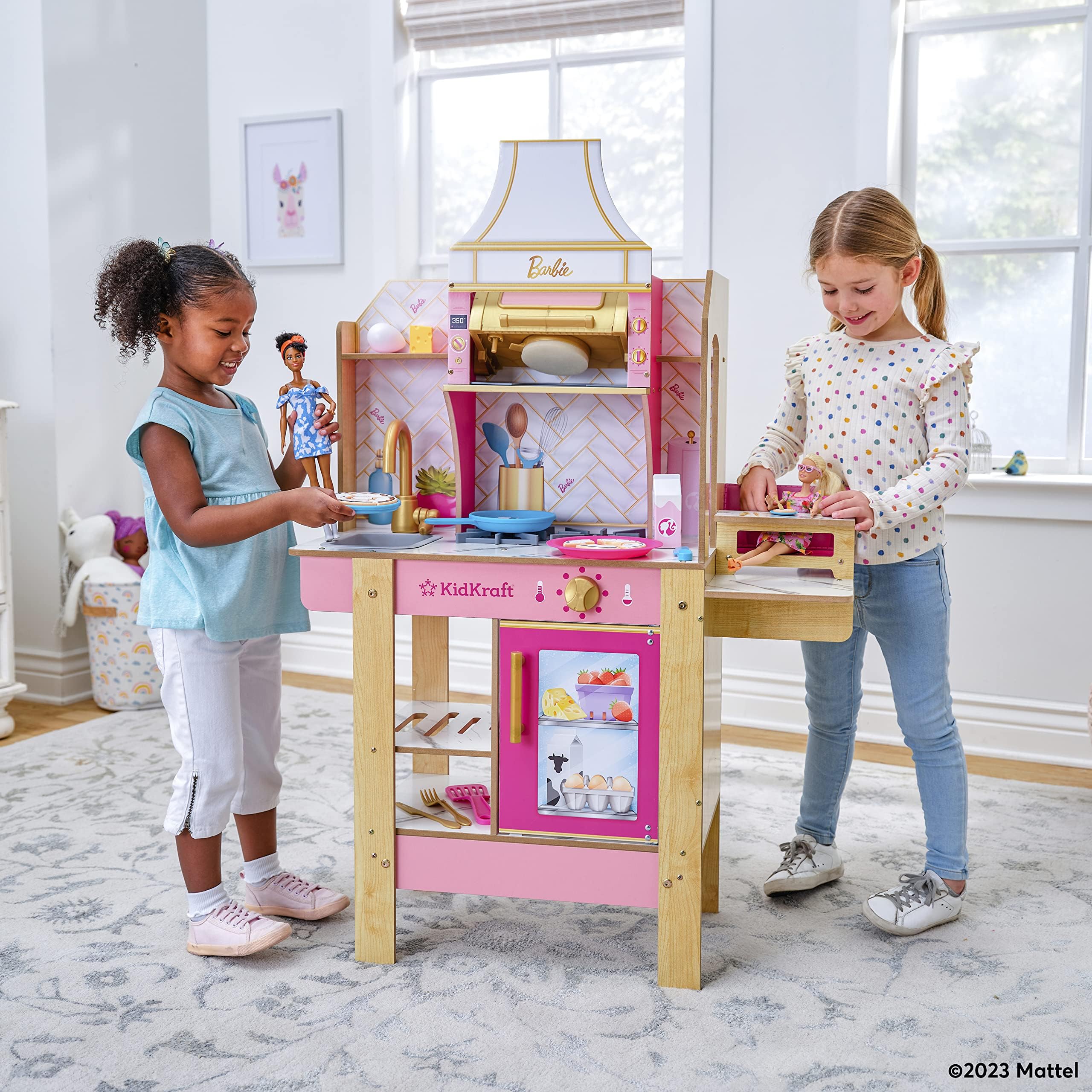 KidKraft Cook with Barbie Wooden Play Kitchen w/ Lights, Sounds, Water-Reveal Food & 30 Accessories $64 + Free Shipping