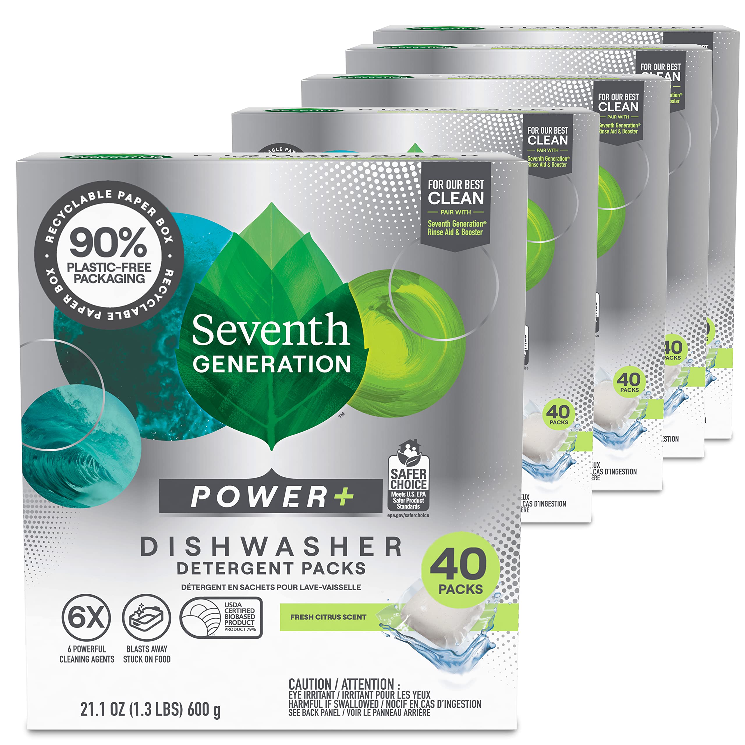 5-Pack 40-Count Seventh Generation Power Plus Dishwasher Detergent tabs Packs (Fresh Citrus) $38.85 (19c Ea) w/ S&S + Free Shipping
