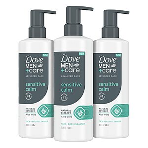 3-Count 16.9-Oz Dove MEN + CARE Advanced Care Face + Body Cleanser Wash (Sensitive Calm) $  13.50 ($  4.50 Ea) w/ S&S + Free Shipping w/ Prime or on $  35+
