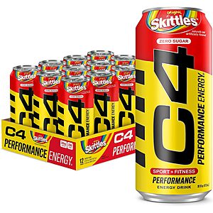 12-Pack 16-Oz Cellucor Skittles C4 Energy Carbonated Zero Sugar Energy Drinks (Various Flavors) From $  16.09 ($  1.34 Ea) w/ S&S + Free Shipping w/ Prime or on $  35+