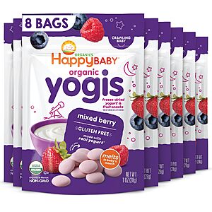 8-Pack 1-Oz Happy Baby Organics Baby Snacks, Yogis, Freeze Dried Yogurt & Fruit Snacks $16.85 ($2.11 Ea) w/ S&S + Free Shipping w/ Prime or on orders $35+