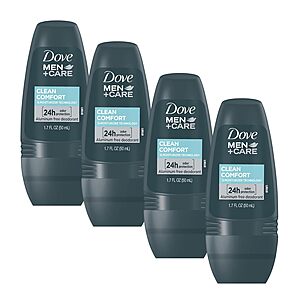 4-Pack 1.7-Oz Dove Men+Care Clean Comfort Roll on Deodorant (Aluminum Free) $4.75 w/ Subscribe & Save