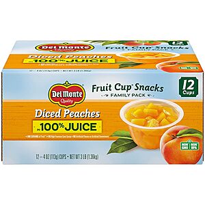 12-Pack 4-Oz Del Monte Diced Peaches Fruit Cups (in 100% Fruit Juice)