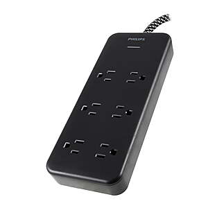 Select Stores: 6-Outlet Philips Surge Protector Power Strip w/ 8' Braided Cord $9 + Free Store Pickup
