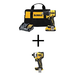 DEWALT ATOMIC 20V 1/2" Drill/Driver & 1/4" Impact Driver w/ 2Ah Battery Kit $169 + Free Shipping