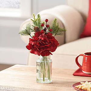 11.5" Mainstays Decorative Tabletop Artificial Christmas Red Floral Hydrangea in Clear Ribbed Glass Vase $3.47 + Free S&H w/ Walmart+ or on $35+