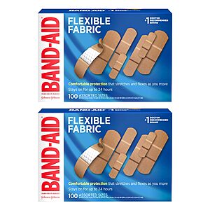 2-Pack 100-Count Band-Aid Flexible Fabric Adhesive Bandages (Assorted Sizes) .30 w/ Subscribe & Save