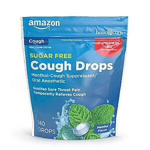 140-Count Amazon Basic Care Sugar Free Cough Drops (Menthol Flavor) .95 w/ Subscribe & Save