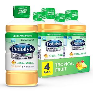4-Pack 1-Liter Pedialyte AdvancedCare Hydration Electrolyte Solution w/ PreActivPrebiotics (Tropical Fruit) $12.72 ($3.18 Ea) + Free Shipping w/ Prime or on $35+