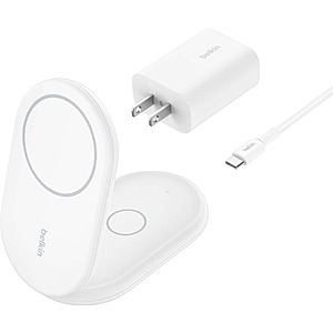 Belkin 2-in-1 Magnetic Foldable Wireless Charger w/ Qi2 15W Stand & MagSafe (White) $29.99 + Free Shipping