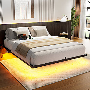 Zoller Floating Bed Frame w/ LED & Charging Station, Modern Platform Bed (Queen) $99.99 + Free Shipping