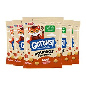 5-Pack 2.25-Oz Gerber Get'ems! Snacks for Kids (BBQ Roundos) $6.60 ($1.32 Ea) W/ S&S + Free Shipping w/ Prime or on $35+ $6.95