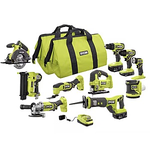 RYOBI ONE+ 18V Cordless 10-Tool Combo w/ 1.5 Ah + 2x 4.0 Ah Batteries & Charger 9 + Free Shipping