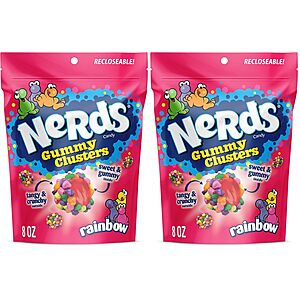 2-Pk 8-Oz Nerds Gummy Clusters Resealable Bags (Rainbow Candy) $5.35 