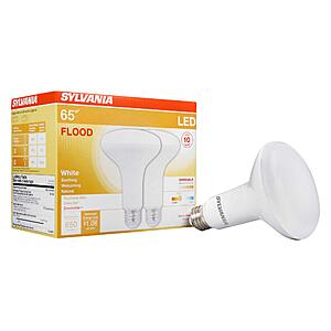 2-Pk Sylvania 9W LED BR30 65W Equiv. Dimmable Flood Light Bulb (3000K, Warm White) $3.30 