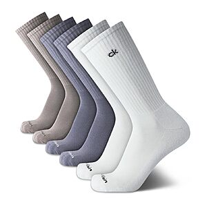 6 Pairs Calvin Klein Men's Cushioned Crew Socks (Size 7-12, 2 Colors) $9 
