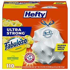 Select Accounts: 110-Count 13-Gallon Hefty Ultra Strong Trash Bags (Fabuloso Lemon) $12.75 w/ Subscribe & Save
