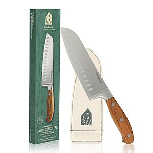 7" bloomhouse Stainless Steel Santoku Full Tang Knife w/ Olive Wood Handle $17.70 or less 