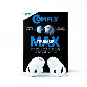 Comply TrueGrip MAX Premium Memory Foam Replacement Earbud Tips for Apple AirPods Pro Gen 3  (White, Medium) $8.71 + Free Shipping w/ Prime or on $35+
