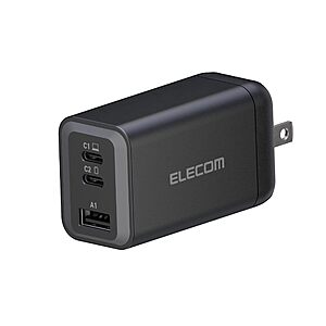 ELECOM 65W 3-Multi Port USB C & A Wall Charger Block GaN II Plus Fast Charging (Black)w/ Prime or on