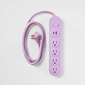 6-ft heyday 4-Outlet 15A Extension Cord Power Strip w/ 1 USB-A & 1 USB-C Port $8.50 
