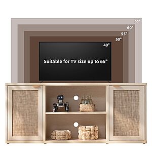 LEYAOYAO Rattan TV Stand w/ Storage & Open Shelf for 50-65" TV (Light Wood) $79.99 + Free Shipping