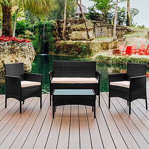 Nestl 4-Person Outdoor Patio Conversation Seating Set (Black Frame/Beige Cushion) $171.54 + Free Shipping