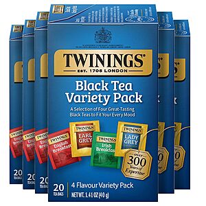 6-Pack 20-Count Twinings Variety Black Tea Bags $13.74 ($2.29/pack) w/ S&S + Free Shipping w/ Prime or on $35+