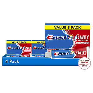 (4) 3-Pack 5.7-Oz Crest Plus Cavity Protection Regular Toothpaste $12.49 ($1.04 Ea) + Free Shipping w/ Walmart+ or on $35+