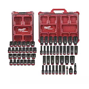 Milwaukee 27-Piece SHOCKWAVE 1/2" Drive Metric & SAE Impact PACKOUT Socket Set w/ 3/8" Milwaukee 36-Piece Socket Set