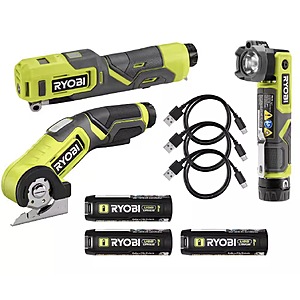 Ryobi USB Lithium Power Cutter, Flashlight, Inflator w/ 3x 2Ah Batteries & Cords $99.90 + Free S&H