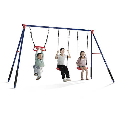 Delta Children FunZone Outdoor Metal 3-Piece Swing Set w/ 2 Swings & 1 Trapeze Bar (Blue/Red) $98 + Free Shipping