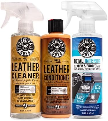 3-Pack 16-Oz Chemical Guys (1) Total Interior Cleaner & Protectant, (1) Leather Cleaner & (1) Leather Conditioner $23.99 + Free Shipping w/ Prime or on $35+