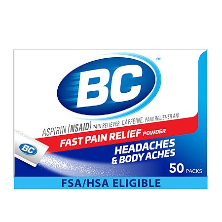 50-Count BC Aspirin Fast Pain Relief Powder (NSAID + Caffeine) $3.02 (6c Ea) w/ S&S + Free Shipping w/ Prime or on $35+