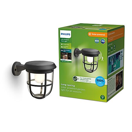 Philips Solar LED Ultra-Efficient Wall Lantern w/ Dusk to Dawn Sensor (Black, 3000K Bright White Light) $28.57 + Free Shipping w/ Prime or on $35+