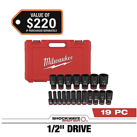 19-Piece Milwaukee SHOCKWAVE 1/2" Drive SAE 6 Point Impact Socket Set $78.75 + Free Shipping
