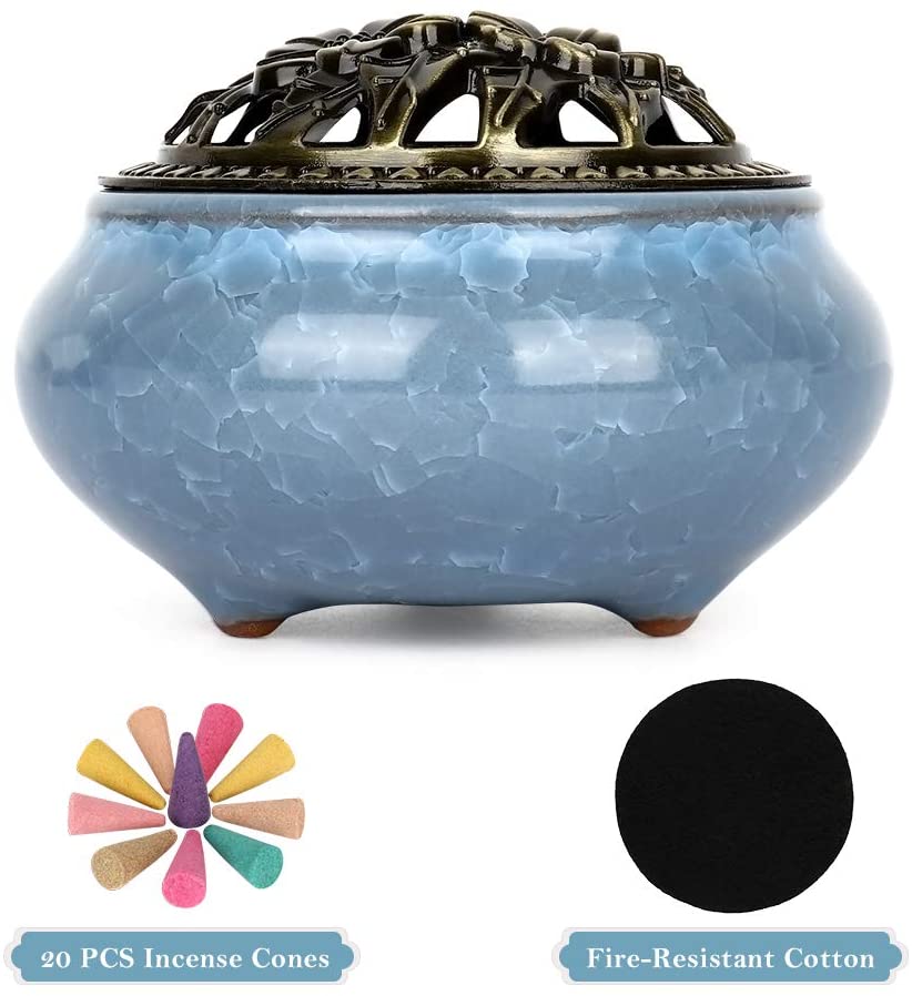 Incense Holder Burner, Ceramic Censer with Cotton Bottom Shield & 20 Fragrance Incense Cones $8.97