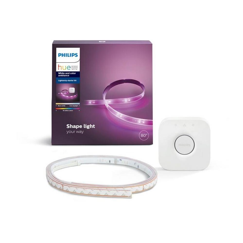 YMMV  In-store Clearance Philips Hue White and Color Ambiance LED Dimmable Light Strip Plus Dimmable Smart Light Starter Kit (80” Strip and Bridge)-555243 - $28.03