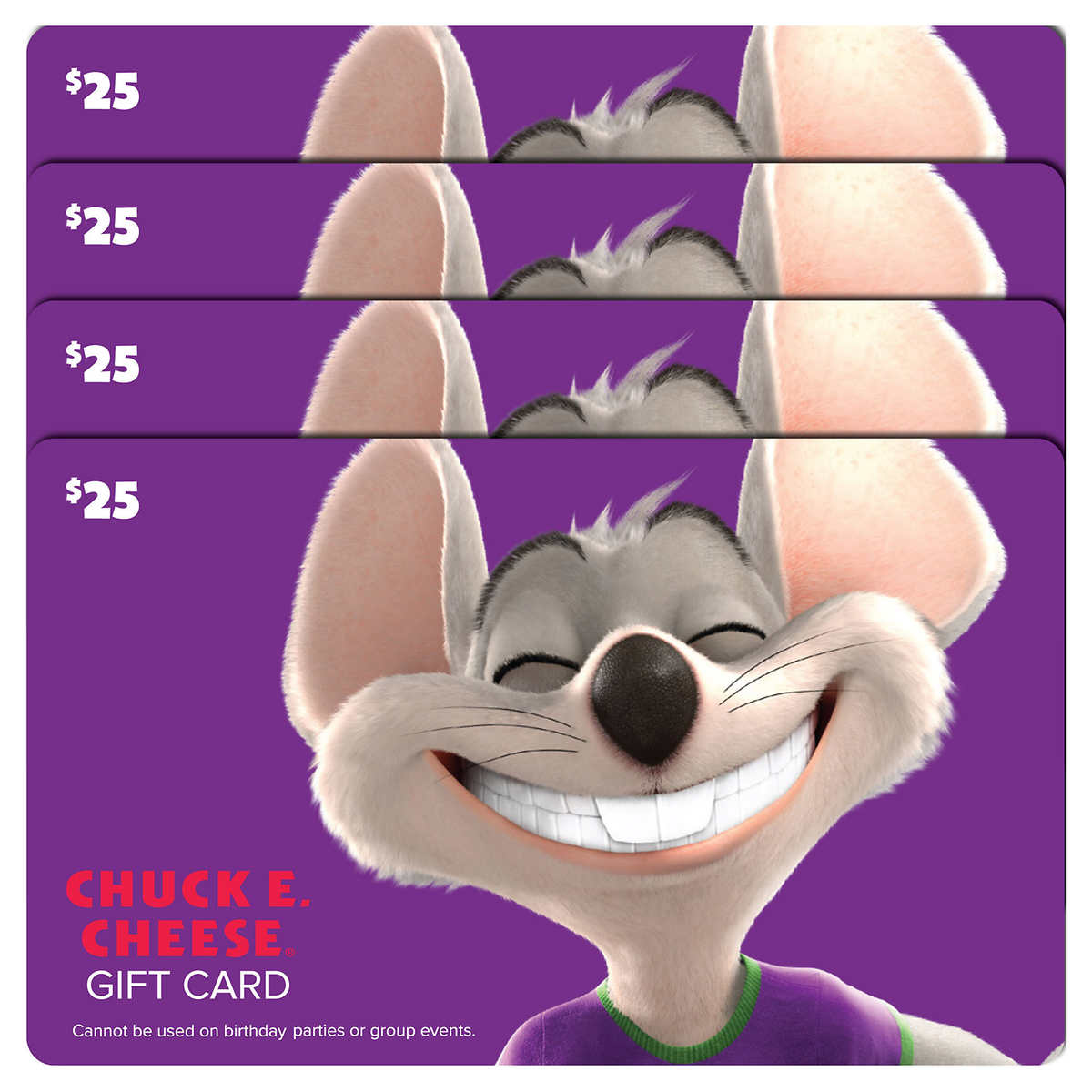 Chuck E. Cheese Four $25 E-Gift Cards - $69.99